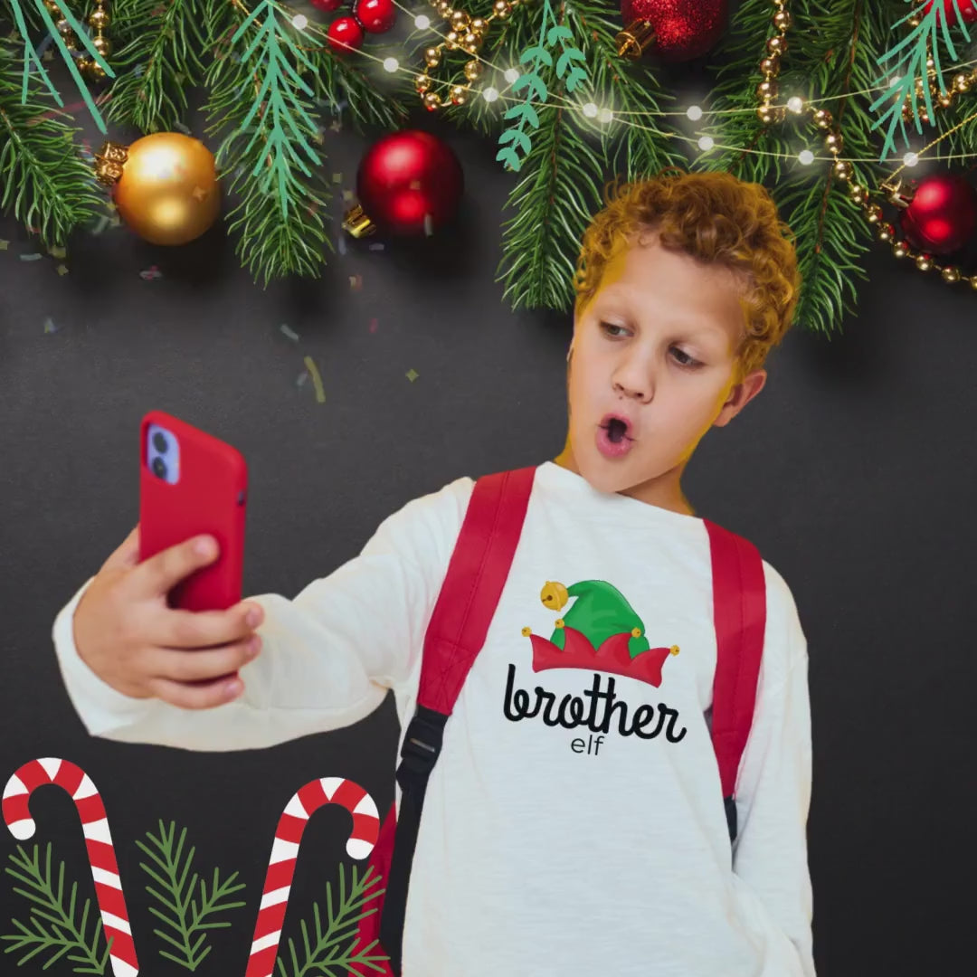 Brother Elf  Youth Crewneck Sweatshirt,Elf Crew Family Christmas, Holiday Kids Outfit, Matching Family Shirts, Christmas Outfit for Kids