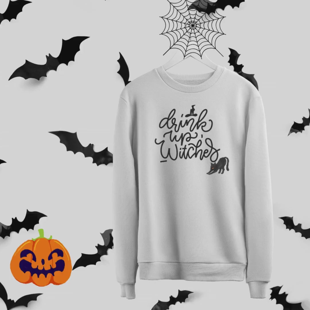 Drink Up Witches Crewneck Sweatshirt, Sweatshirt, Halloween apparel, Cute Halloween sweatshirt, Trick or treat shirt, Cozy Halloween wear