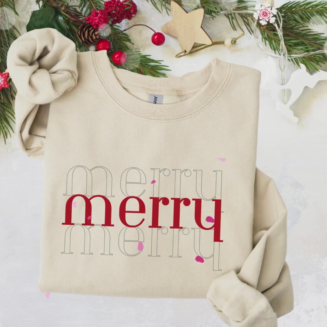 Merry Merry Merry Holiday Crewneck Sweatshirt, family matching, Christmas sweatshirt, festive jumper, winter apparel, Xmas crewneck, cozy