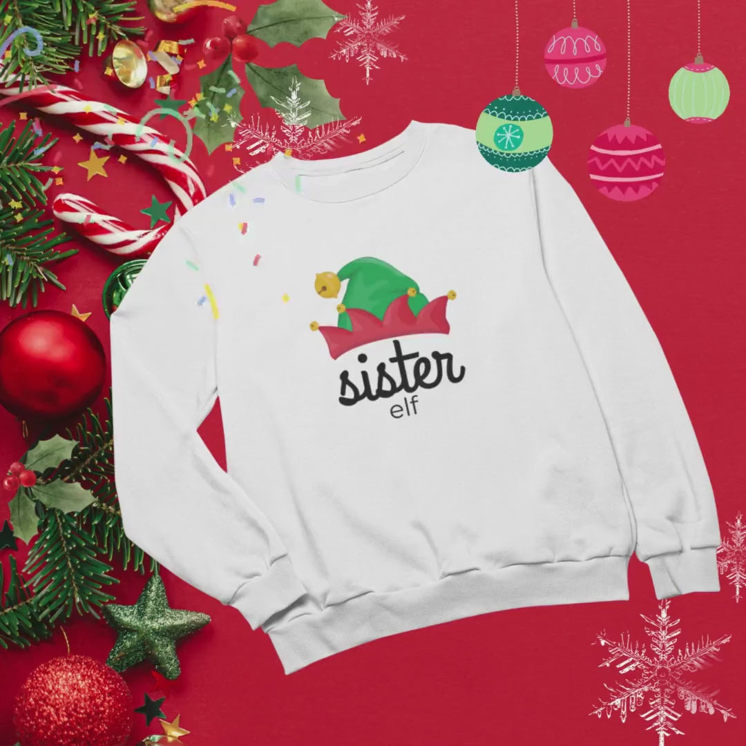 Sister Elf  Youth Crewneck Sweatshirt,Elf Crew Family Christmas, Holiday Kids Outfit, Matching Family Shirts, Christmas Outfit for Kids