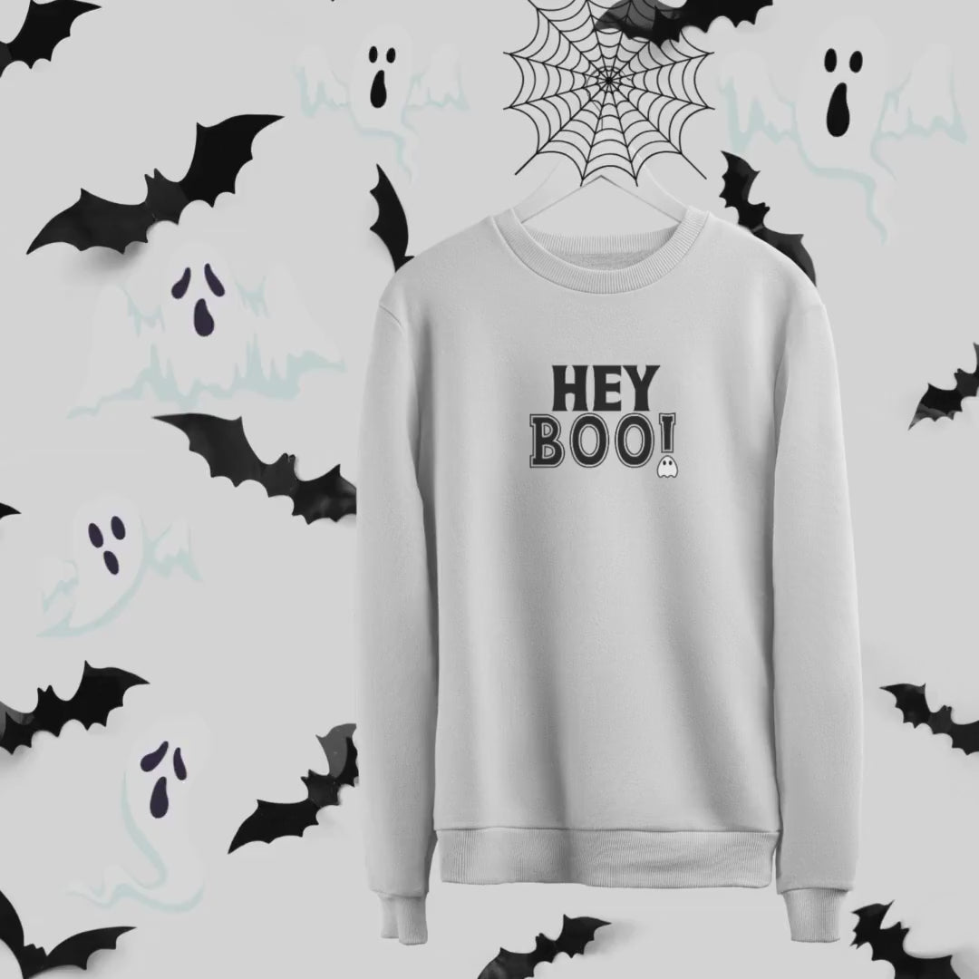 Hey Boo Crewneck Sweatshirt, Halloween Sweatshirt, Halloween apparel, CozyHalloween sweatshirt, Trick or treat shirt, Retro, Modern, Trendy