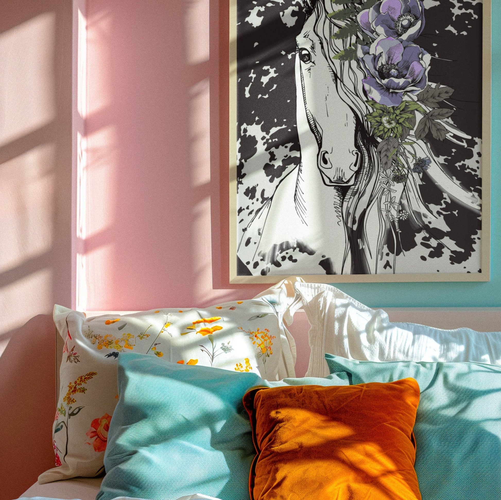 Trending Now Horse Velveteen Plush Blanket, Back to School, Modern Unique Design, Travel Soft Throw, Gift for Teens & Mom’s, Neutral Colors