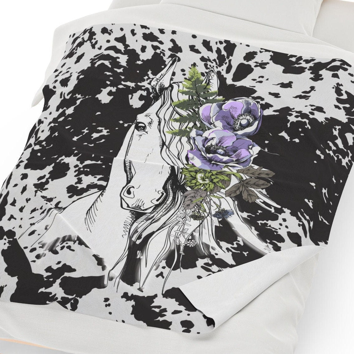 Trending Now Horse Velveteen Plush Blanket, Back to School, Modern Unique Design, Travel Soft Throw, Gift for Teens & Mom’s, Neutral Colors