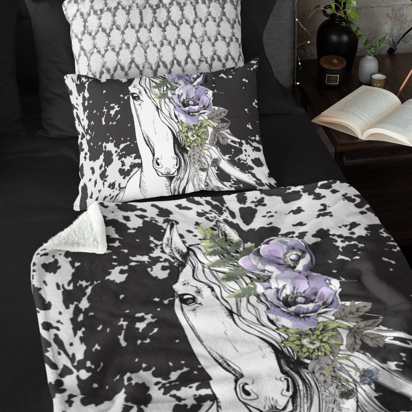 Trending Now Horse Velveteen Plush Blanket, Back to School, Modern Unique Design, Travel Soft Throw, Gift for Teens & Mom’s, Neutral Colors