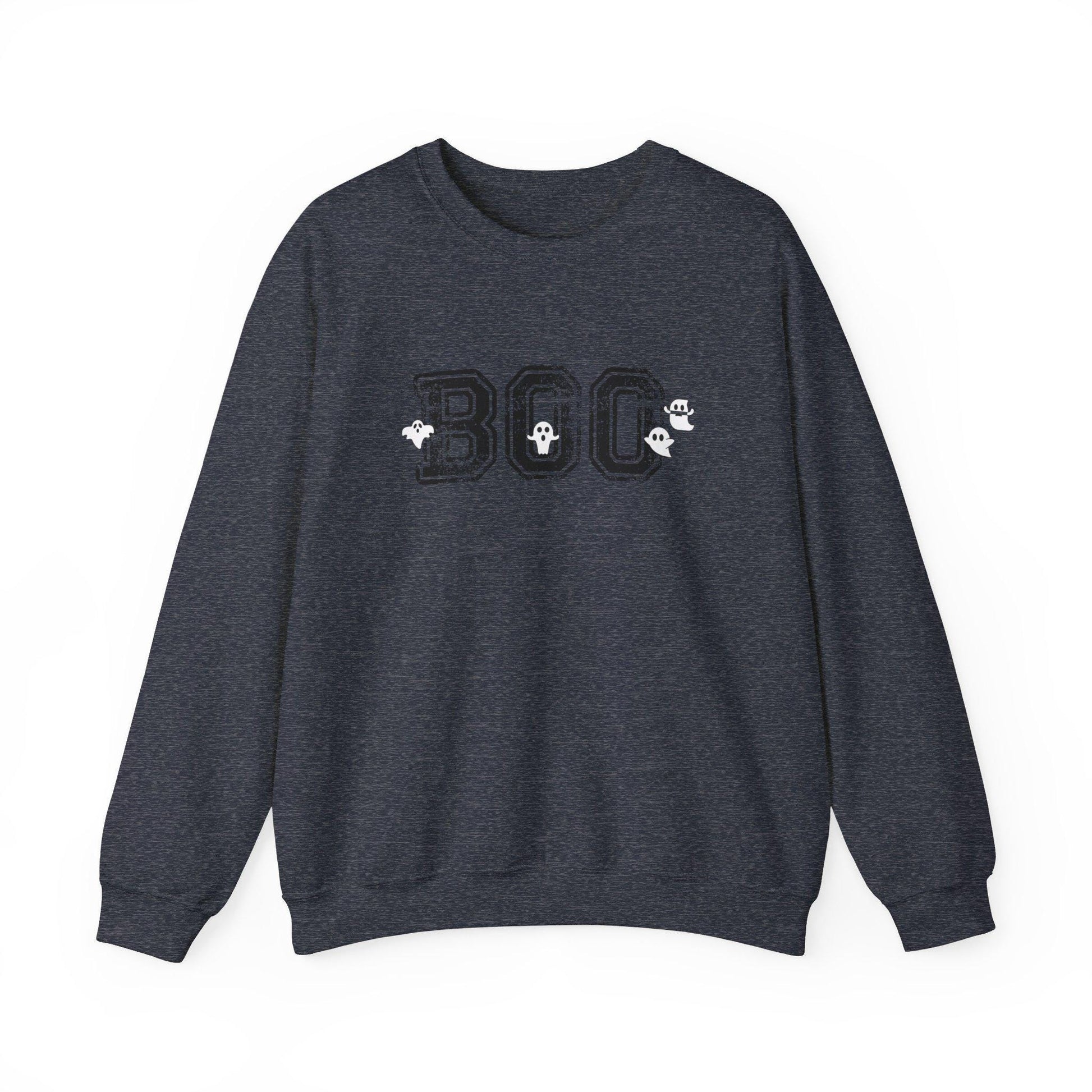 BOO Crewneck Sweatshirt, Collegiate Halloween, Halloween Sweatshirt, Halloween Apparel, Cozy Halloween Sweatshirt, Trick or Treat Shirt