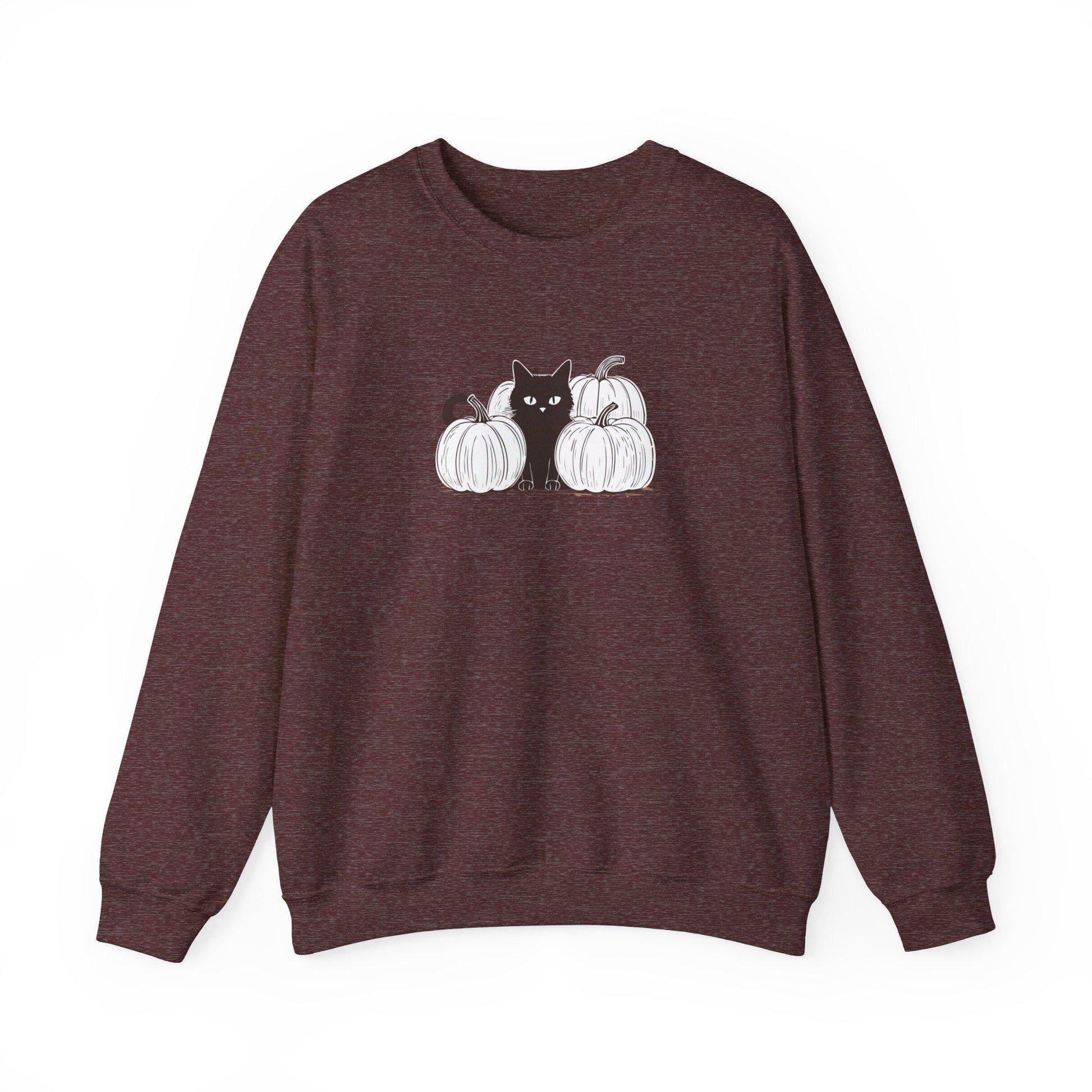 White Pumpkin Black Cat Crewneck Sweatshirt,Halloween Sweatshirt,Halloween apparel, Reto Cozy Halloween sweatshirt,Trick or treat shirt