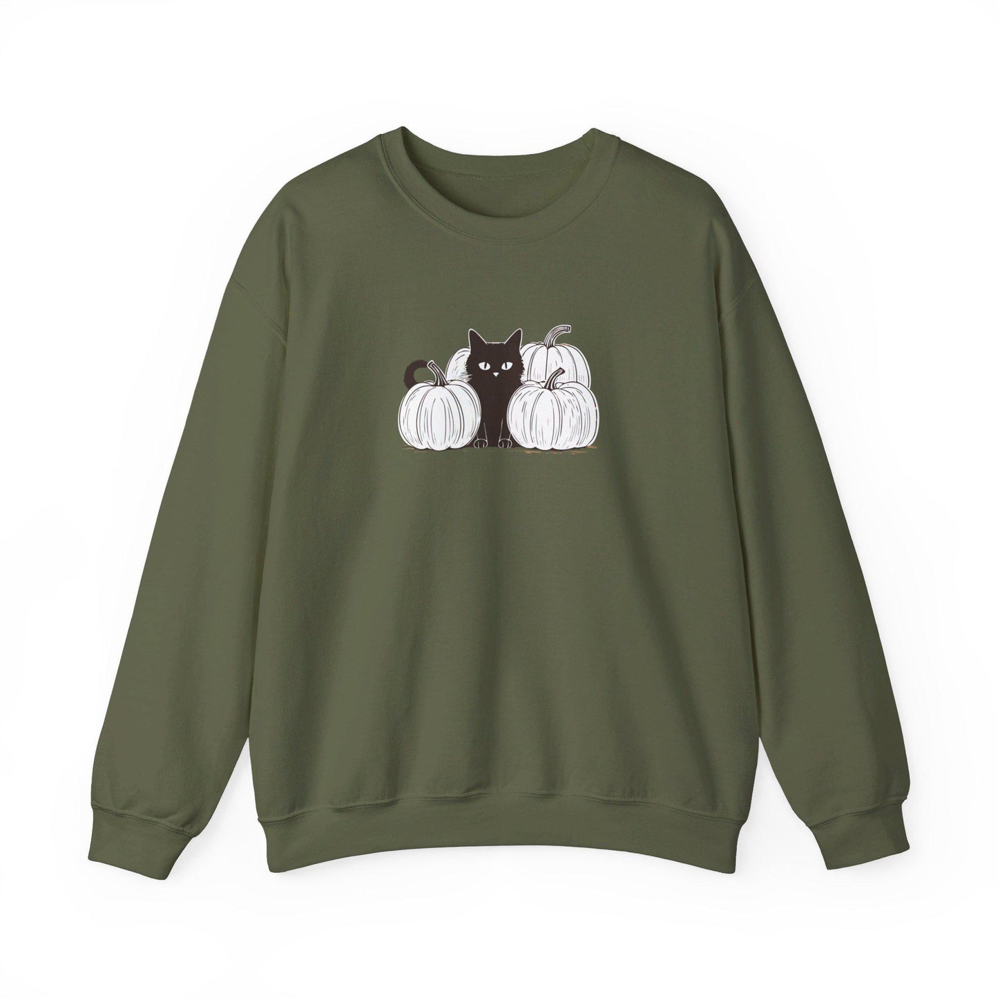 White Pumpkin Black Cat Crewneck Sweatshirt,Halloween Sweatshirt,Halloween apparel, Reto Cozy Halloween sweatshirt,Trick or treat shirt