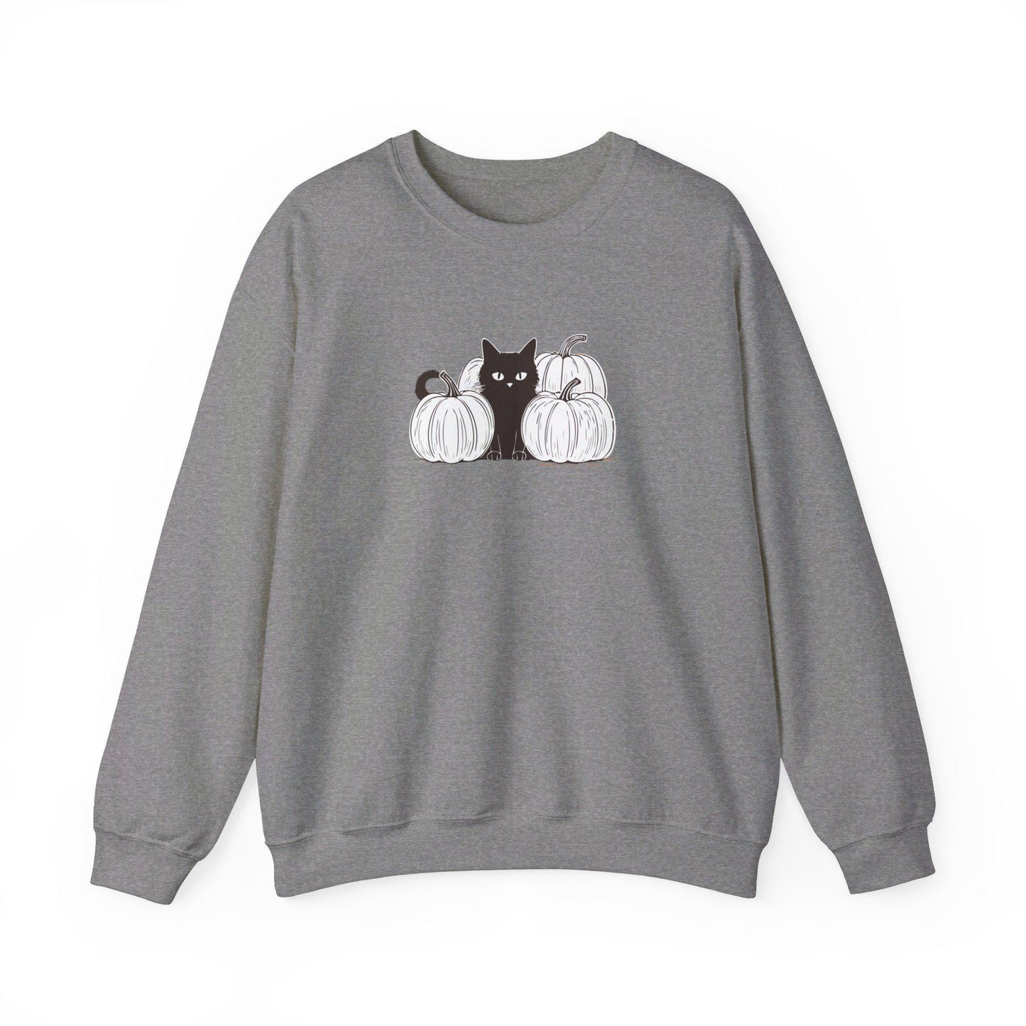 White Pumpkin Black Cat Crewneck Sweatshirt,Halloween Sweatshirt,Halloween apparel, Reto Cozy Halloween sweatshirt,Trick or treat shirt