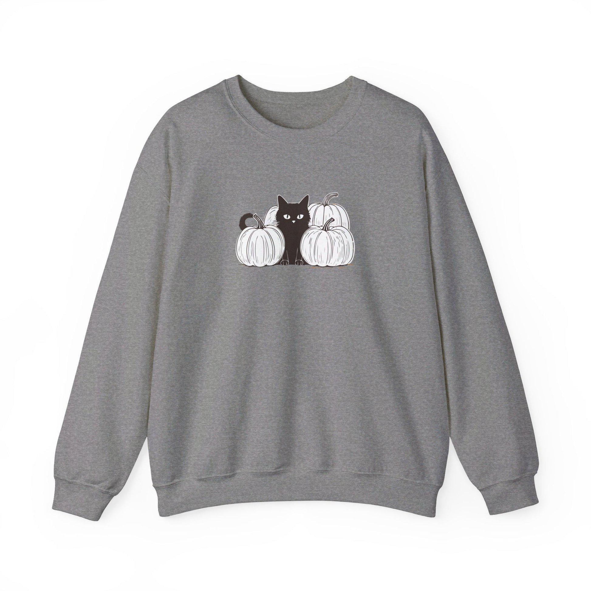 White Pumpkin Black Cat Crewneck Sweatshirt,Halloween Sweatshirt,Halloween apparel, Reto Cozy Halloween sweatshirt,Trick or treat shirt