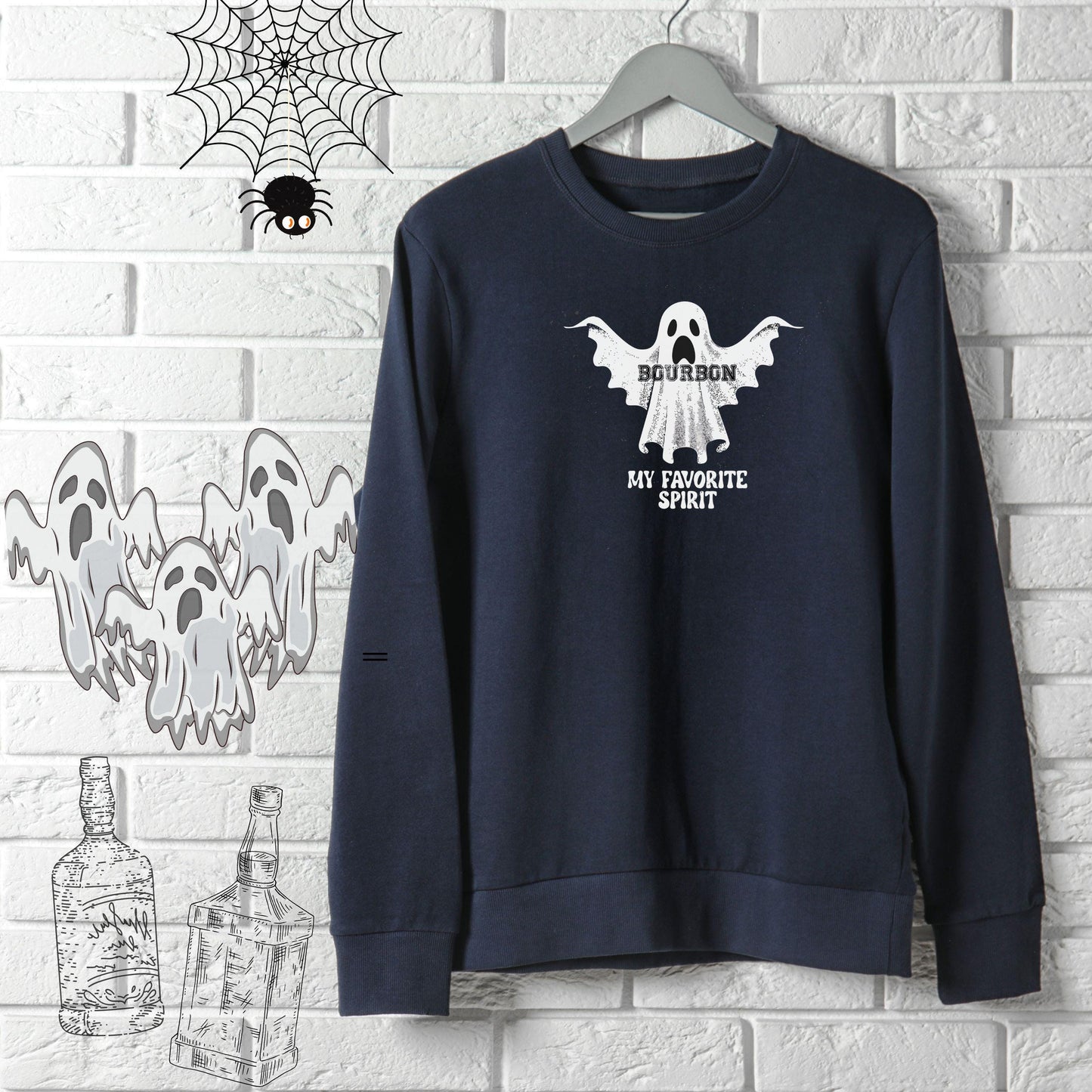 Bourbon My Favorite SPIRIT Crewneck Sweatshirt,Halloween Sweatshirt, Halloween apparel, Cozy Halloween sweatshirt,Trick or treat shirt,Retro