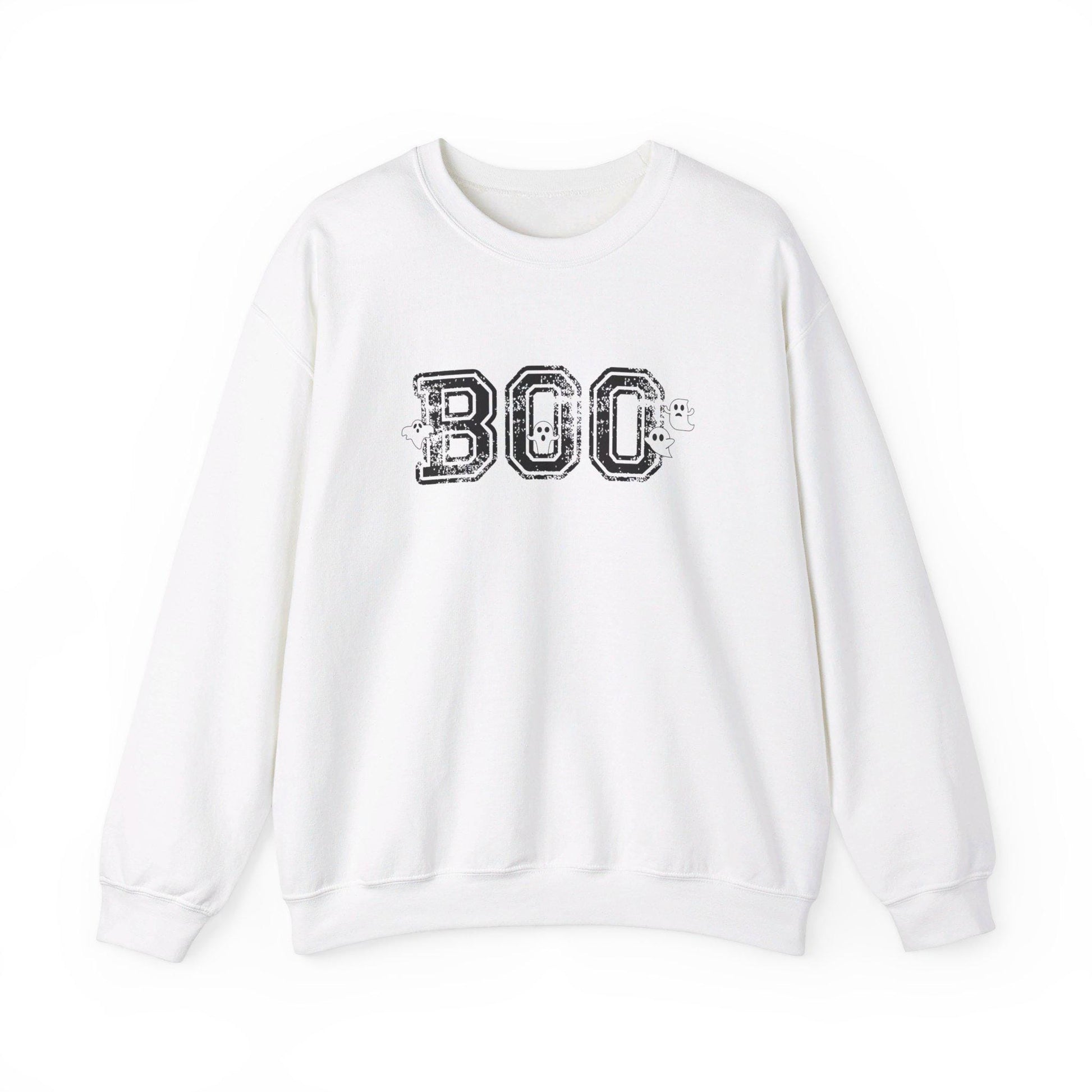 BOO Crewneck Sweatshirt, Collegiate Halloween, Halloween Sweatshirt, Halloween Apparel, Cozy Halloween Sweatshirt, Trick or Treat Shirt