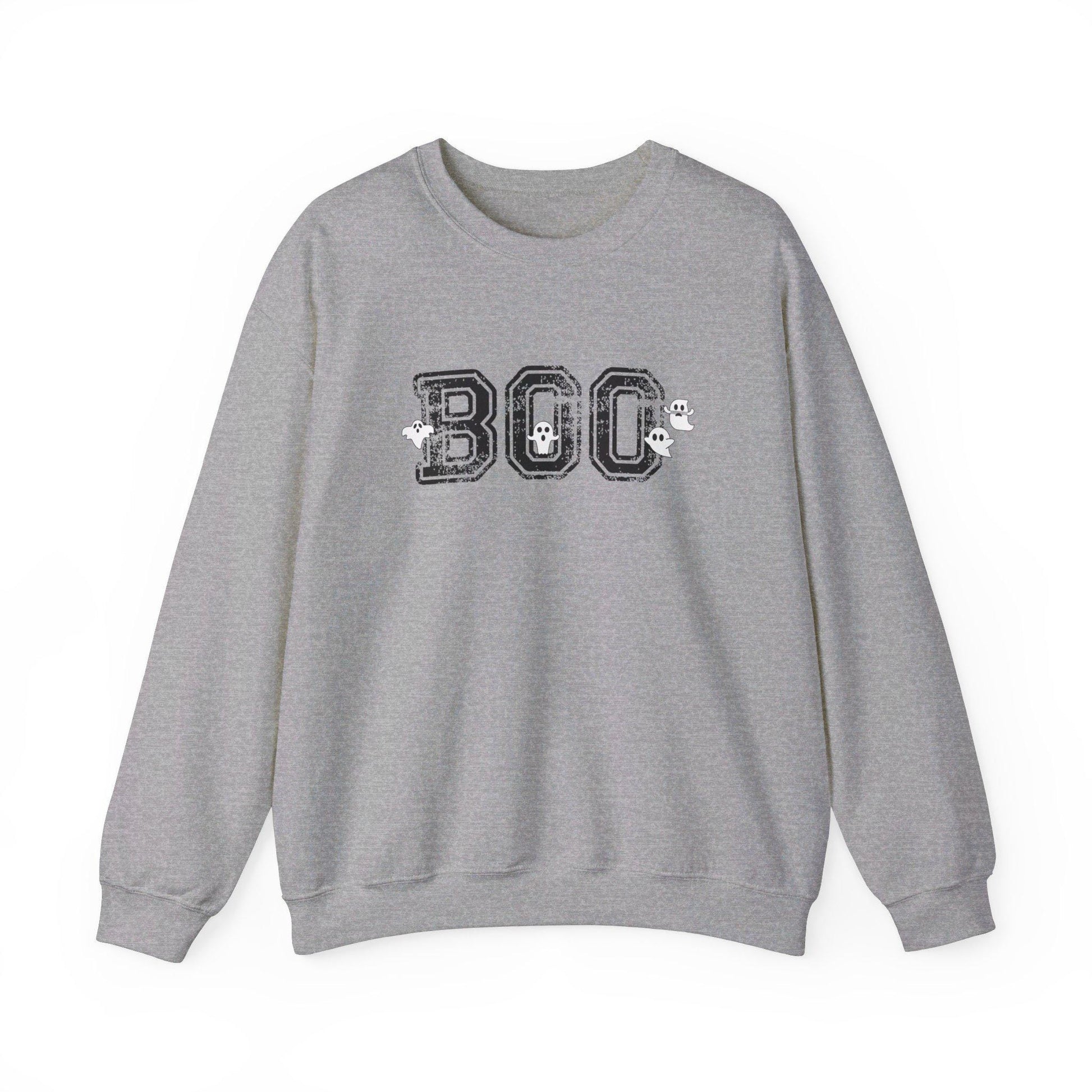 BOO Crewneck Sweatshirt, Collegiate Halloween, Halloween Sweatshirt, Halloween Apparel, Cozy Halloween Sweatshirt, Trick or Treat Shirt
