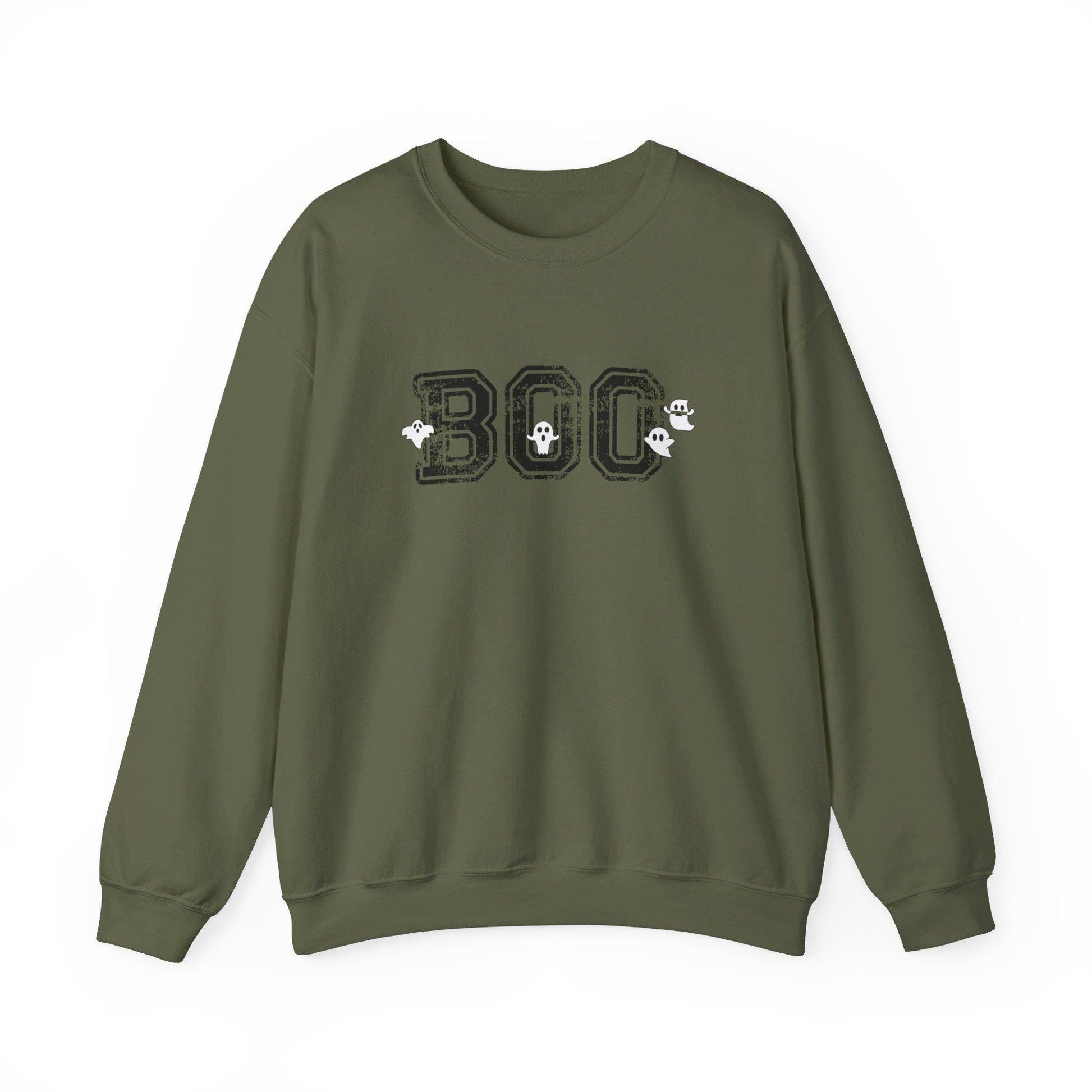 BOO Crewneck Sweatshirt, Collegiate Halloween, Halloween Sweatshirt, Halloween Apparel, Cozy Halloween Sweatshirt, Trick or Treat Shirt