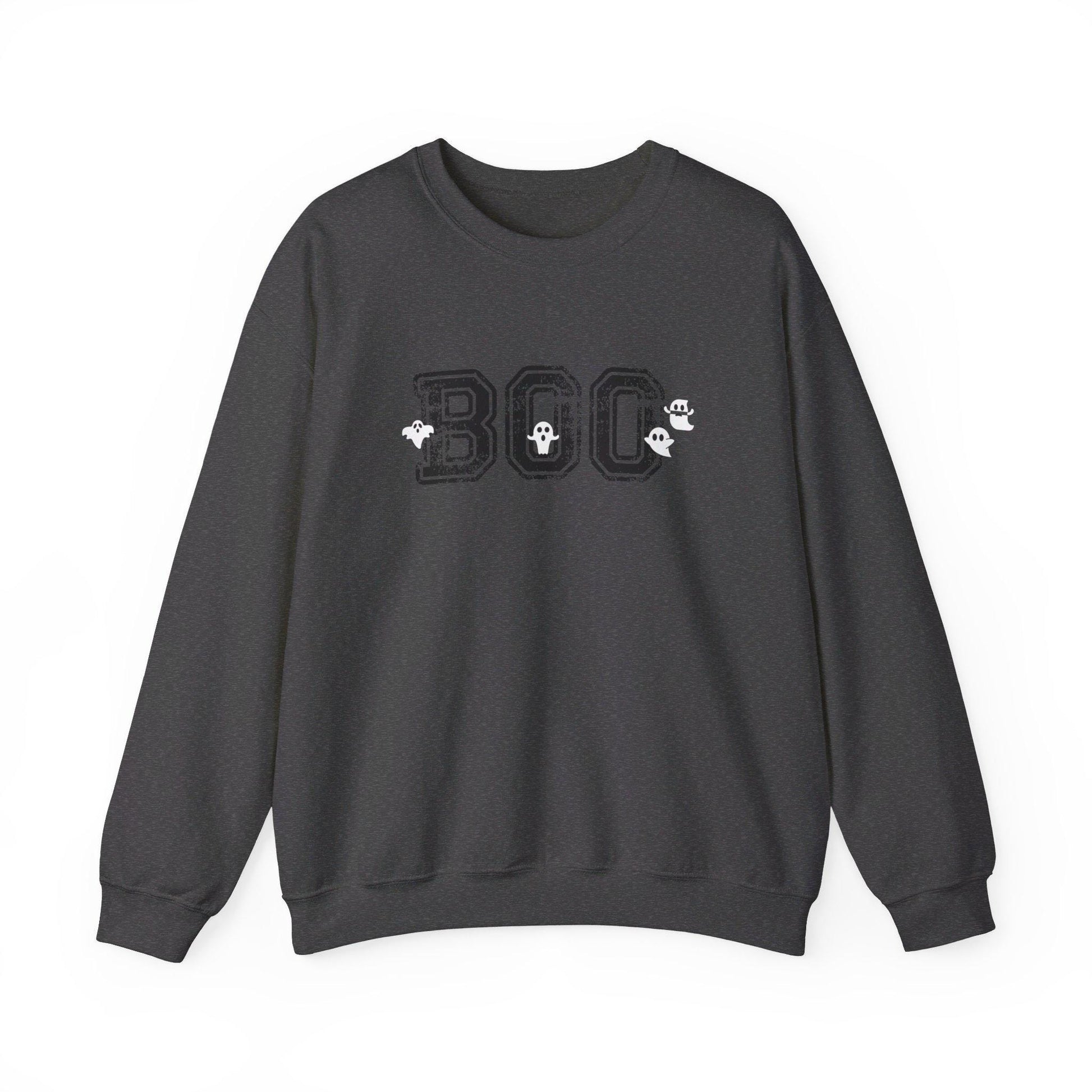 BOO Crewneck Sweatshirt, Collegiate Halloween, Halloween Sweatshirt, Halloween Apparel, Cozy Halloween Sweatshirt, Trick or Treat Shirt