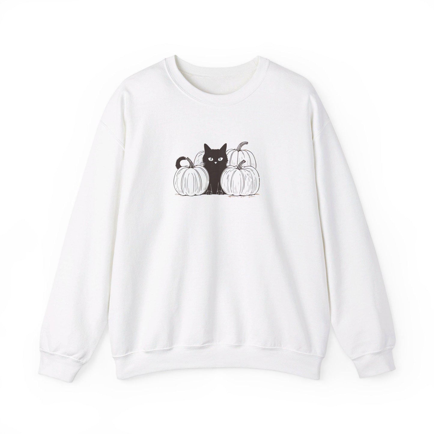 White Pumpkin Black Cat Crewneck Sweatshirt,Halloween Sweatshirt,Halloween apparel, Reto Cozy Halloween sweatshirt,Trick or treat shirt