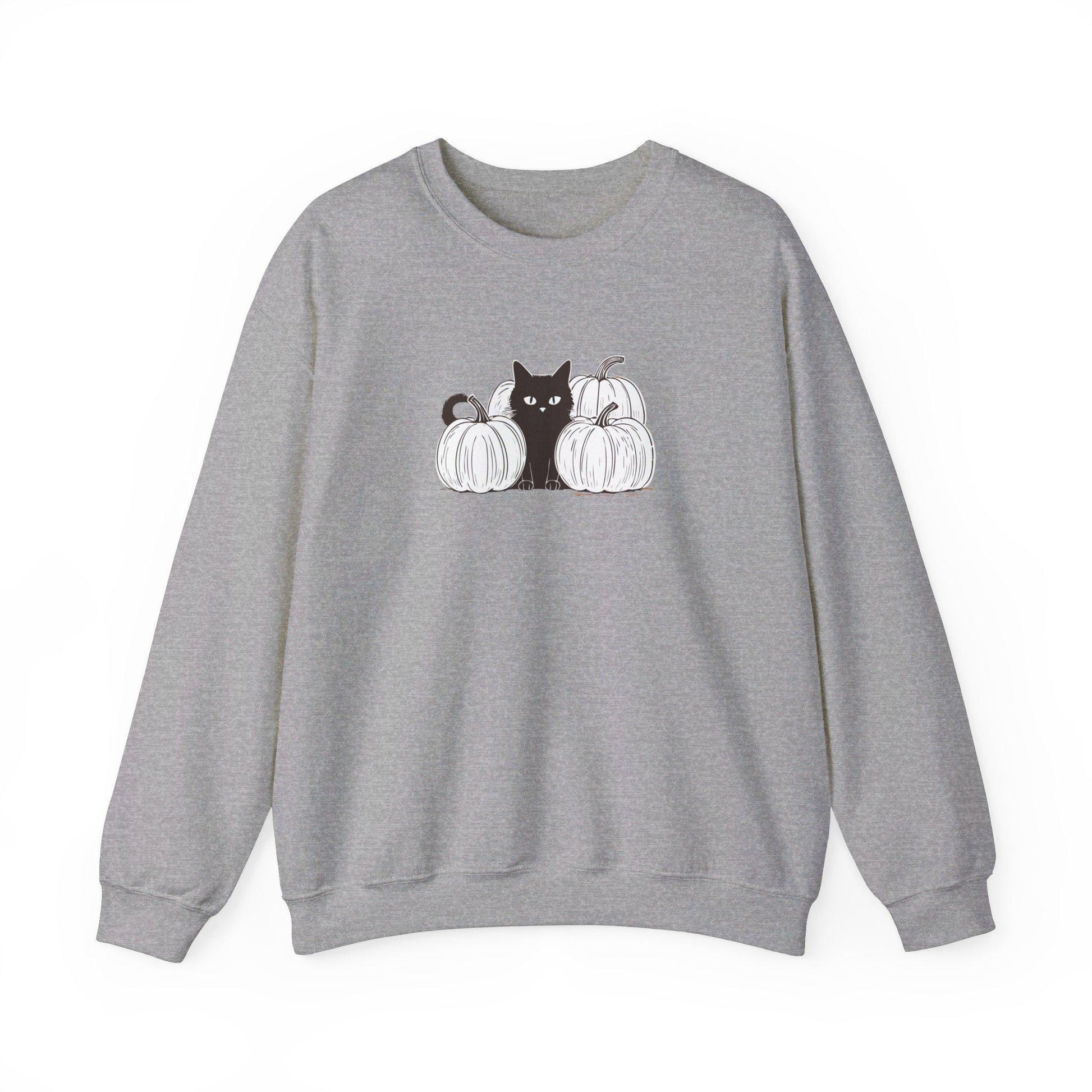 White Pumpkin Black Cat Crewneck Sweatshirt,Halloween Sweatshirt,Halloween apparel, Reto Cozy Halloween sweatshirt,Trick or treat shirt