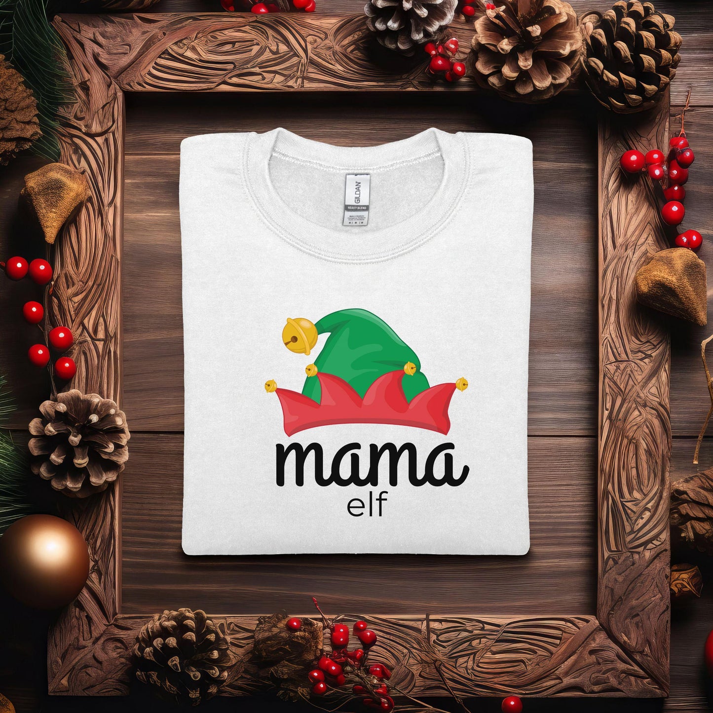 Mama Elf Family Christmas Sweatshirt, Matching Xmas Shirts for Mom, Dad, Kids, Holiday Apparel, Festive Outfit