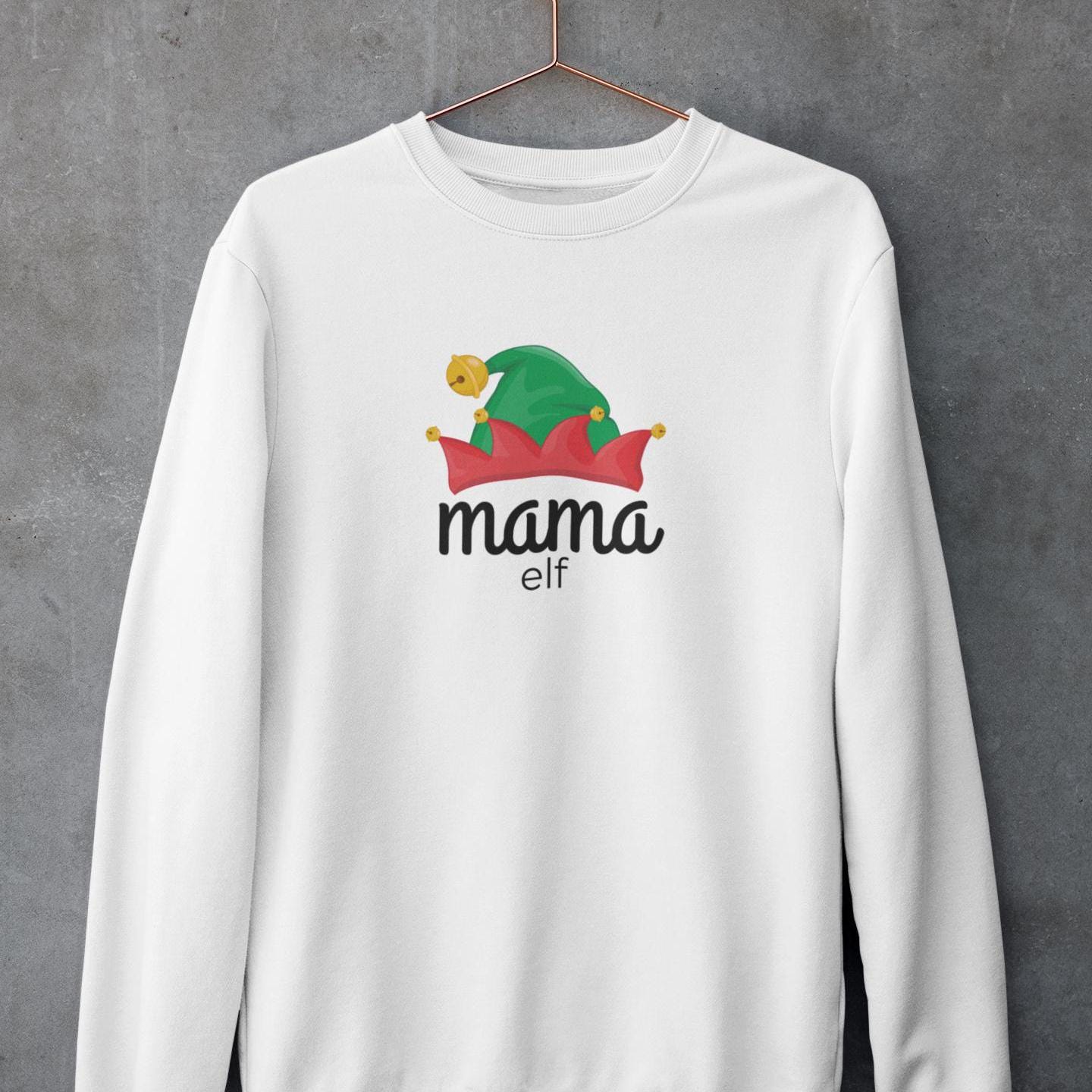 Mama Elf Family Christmas Sweatshirt, Matching Xmas Shirts for Mom, Dad, Kids, Holiday Apparel, Festive Outfit