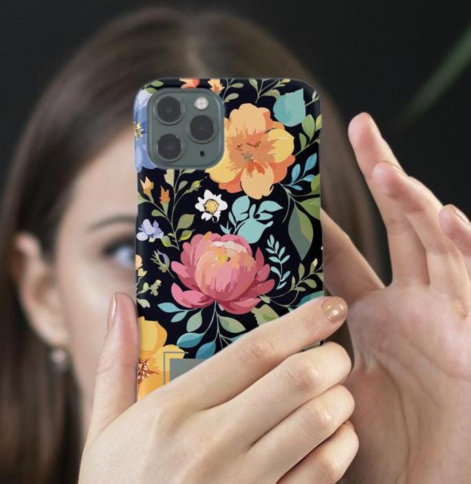 Vintage Floral Custom Tough Magnetic Phone Case - Personalized Protective Phone Cover, Strong Magnet Case, iPhone 14 & 15, Tough Phone Shell