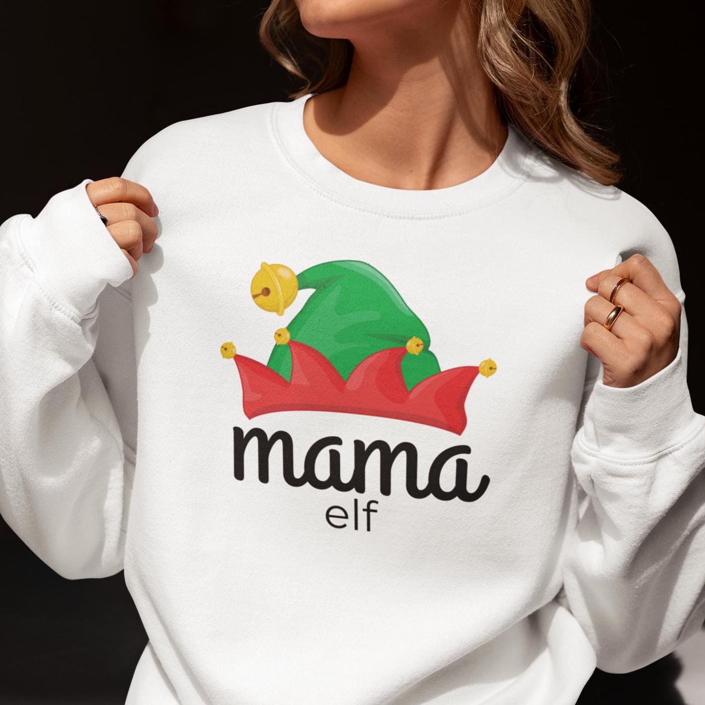 Mama Elf Family Christmas Sweatshirt, Matching Xmas Shirts for Mom, Dad, Kids, Holiday Apparel, Festive Outfit