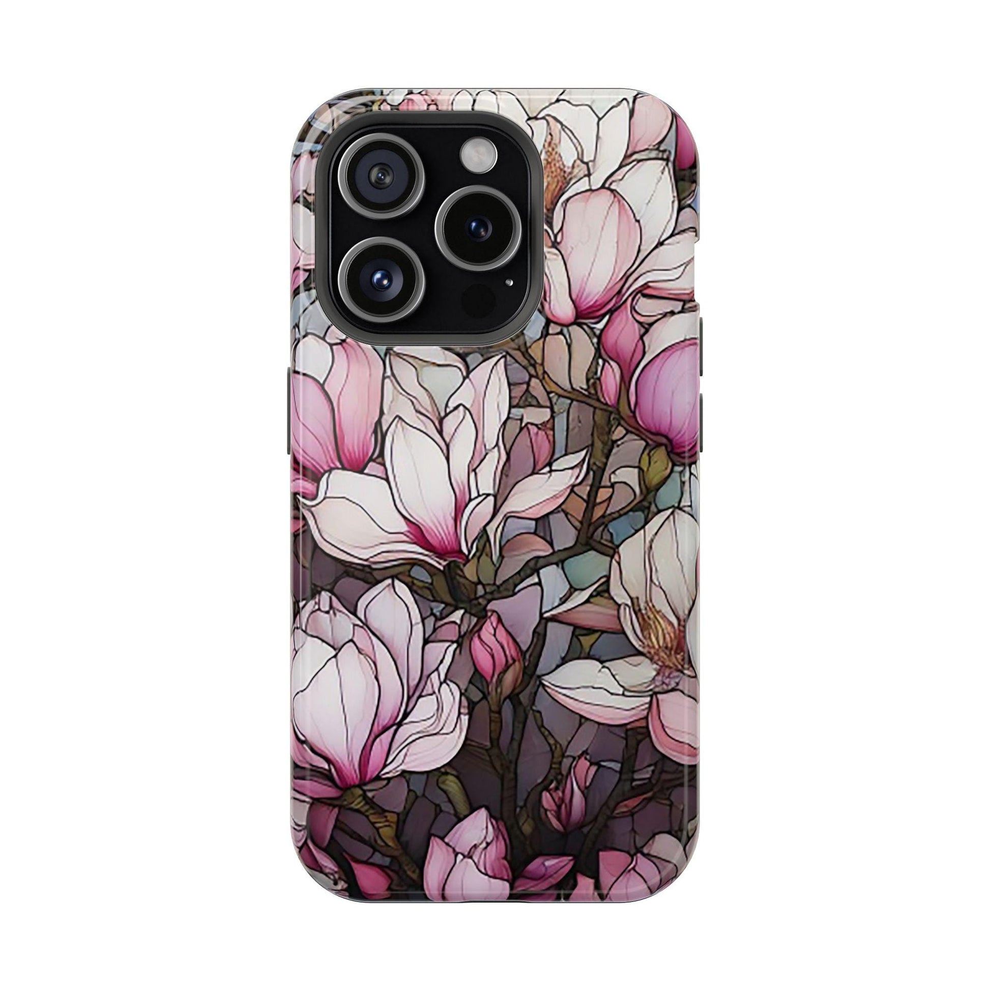 Pink & White Stained Glass Mag iPhone Case, Tough Magnetic Phone Cover, Colorful Protective Phone Case, Unique Glass Design,Mothers Day Gift