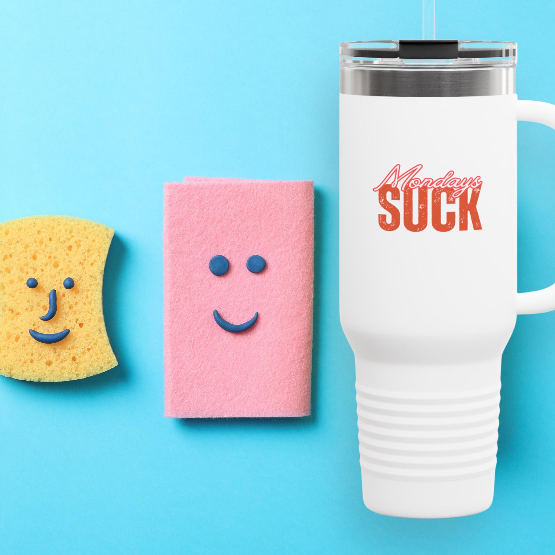 Mondays SUCK Insulated Travel Mug, 40oz - Coffee Lovers Gift,Road Trip Cup, Humor Travel Mug, Gifts for Friends,Unisex,Birthday Gift,Breakup