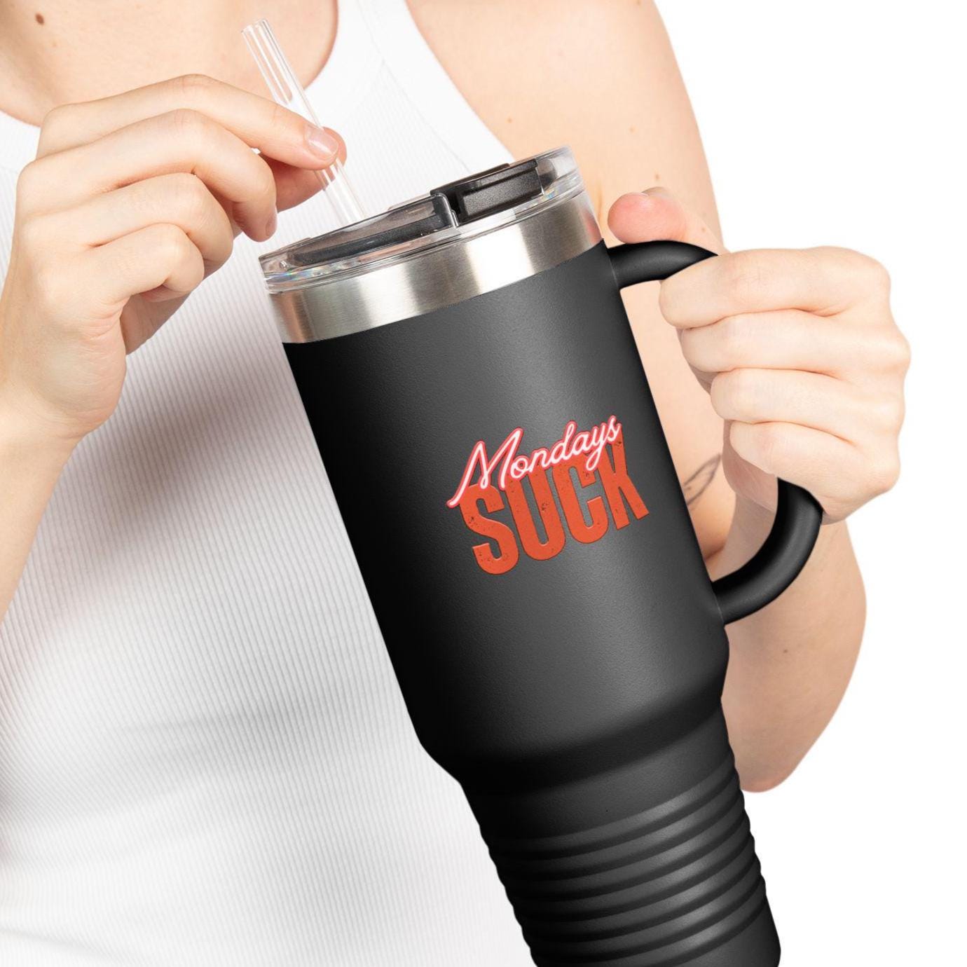 Mondays SUCK Insulated Travel Mug, 40oz - Coffee Lovers Gift,Road Trip Cup, Humor Travel Mug, Gifts for Friends,Unisex,Birthday Gift,Breakup