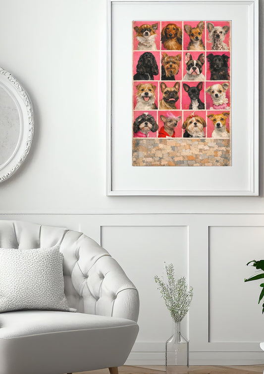 Dog Party Art Print, Modern Animal Decor, Digital Download, Mixed Media Painting, 16 x 24