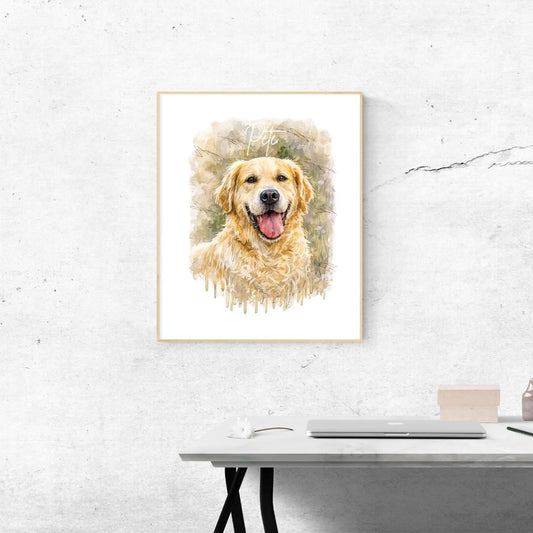 Drippy Pet Portrait – Dog Memorial Art, Personalized Gift, Oil Style Painting with name, Custom