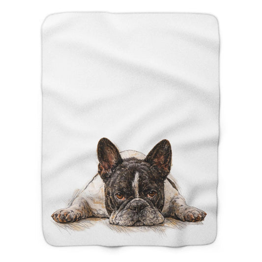French Bulldog Sherpa Fleece Blanket | Watercolor Dog Print, Pet Memorial Gift