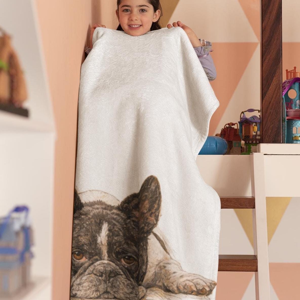 French Bulldog Sherpa Fleece Blanket | Watercolor Dog Print, Pet Memorial Gift