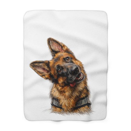 German Shepherd Illustration Sherpa Fleece Blanket | Cute Laying Dog Print