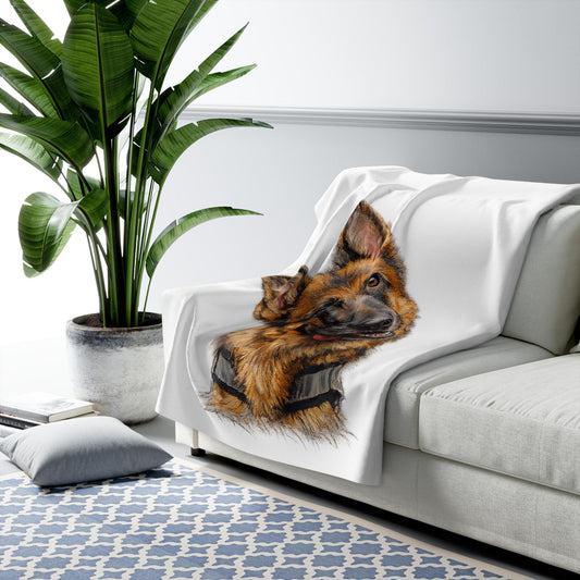 German Shepherd Illustration Sherpa Fleece Blanket | Cute Laying Dog Print