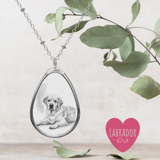 Labrador Illustration Oval Necklace | Pet Portrait Pendant, Dog Memorial, Pet Loss, Birthday Gift