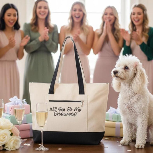 Will You Be My Bridesmaid Tote, Zippered Canvas Bridesmaid Proposal Bag, Bride Crew, Dog Bridesmaid Gift