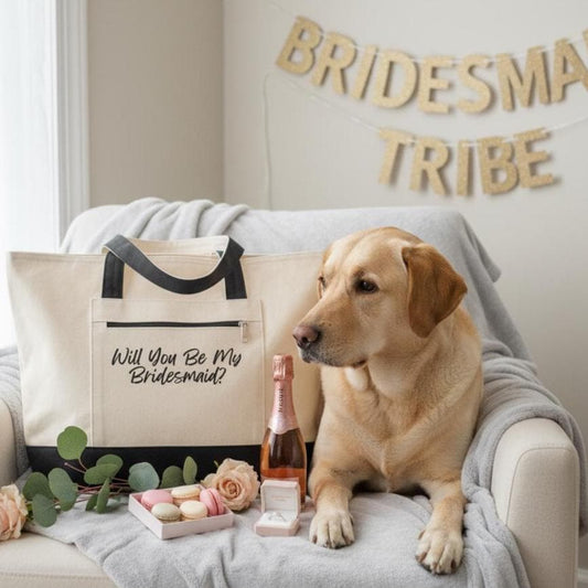 Will You Be My Bridesmaid Tote, Zippered Canvas Bridesmaid Proposal Bag, Bride Crew, Dog Bridesmaid Gift