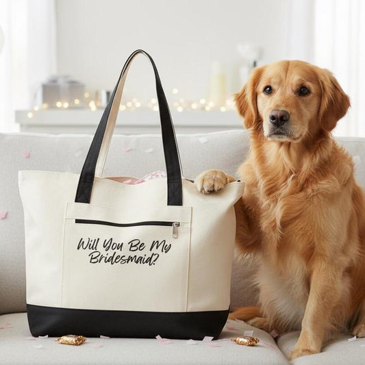 Will You Be My Bridesmaid Tote, Zippered Canvas Bridesmaid Proposal Bag, Bride Crew, Dog Bridesmaid Gift