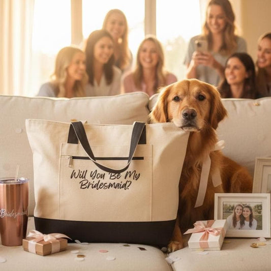 Will You Be My Bridesmaid Tote, Zippered Canvas Bridesmaid Proposal Bag, Bride Crew, Dog Bridesmaid Gift