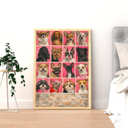 Dog Party Art Print, Modern Animal Decor, Digital Download, Mixed Media Painting, 16 x 24