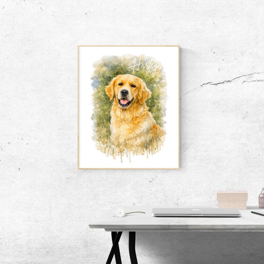 Drippy Pet Portrait – Dog Memorial Art, Personalized Gift, Oil Style Painting with name, Custom