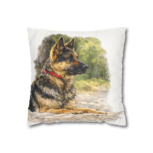 German Shepherd Portrait Faux Suede Square Pillowcase | Dog Decorative Cushion Cover