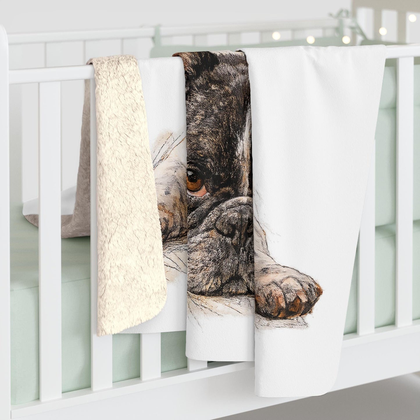 French Bulldog Sherpa Fleece Blanket | Watercolor Dog Print, Pet Memorial Gift