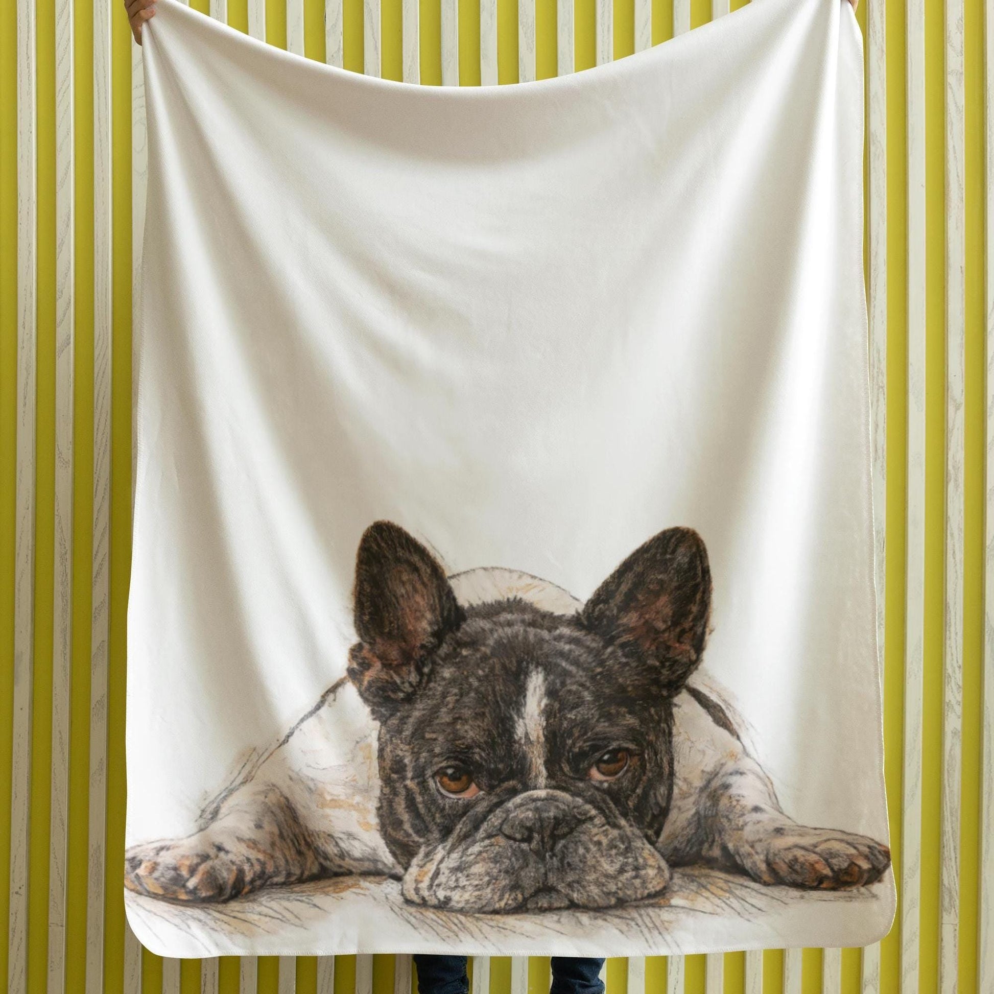 French Bulldog Sherpa Fleece Blanket | Watercolor Dog Print, Pet Memorial Gift