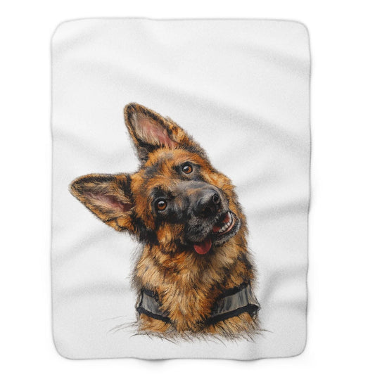 German Shepherd Fleece Blanket | Watercolor Dog Art Sherpa Throw, Dog Memorial Throw, Pet Birthday Gift