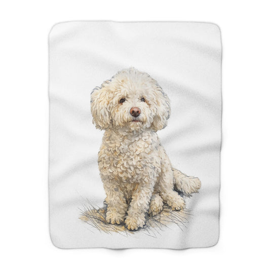 Poodle Illustration Sherpa Fleece Blanket | Cute Laying Dog Print