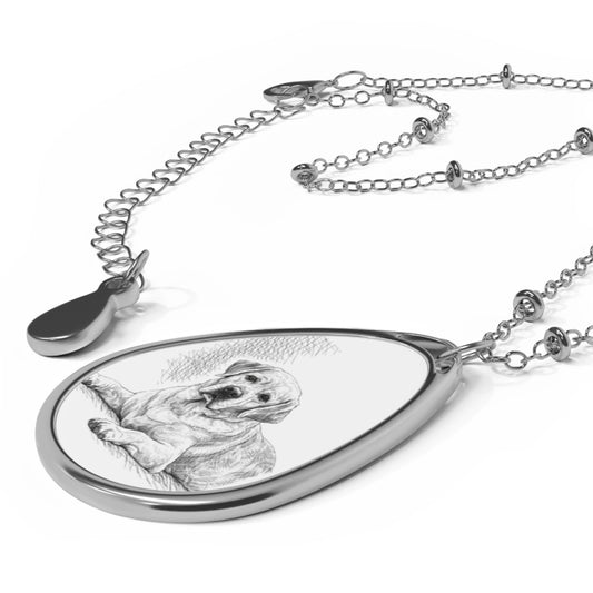 Labrador Illustration Oval Necklace | Pet Portrait Pendant, Dog Memorial, Pet Loss, Birthday Gift