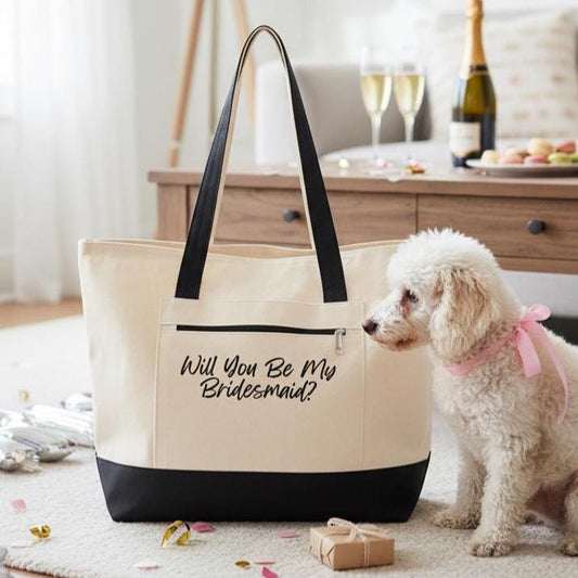 Will You Be My Bridesmaid Tote, Zippered Canvas Bridesmaid Proposal Bag, Bride Crew, Dog Bridesmaid Gift