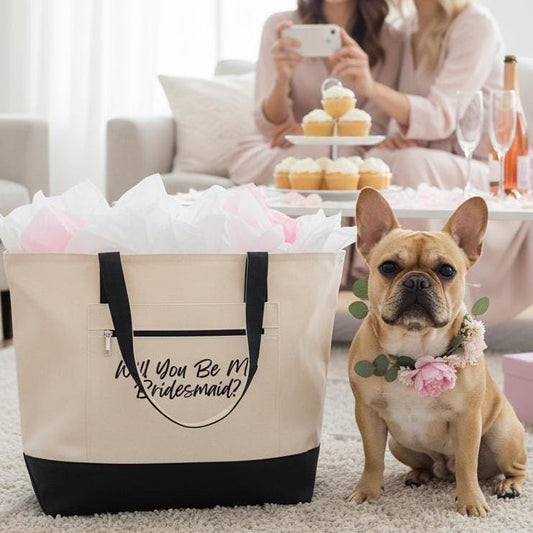 Will You Be My Bridesmaid Tote, Zippered Canvas Bridesmaid Proposal Bag, Bride Crew, Dog Bridesmaid Gift