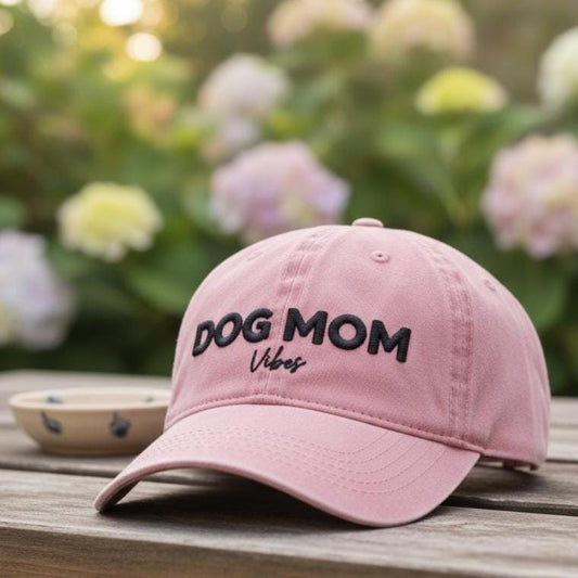 Women's Pigment-Dyed Cap with Fashion Undervisor (Embroidery) Dog Mom Vibes, Inside print,