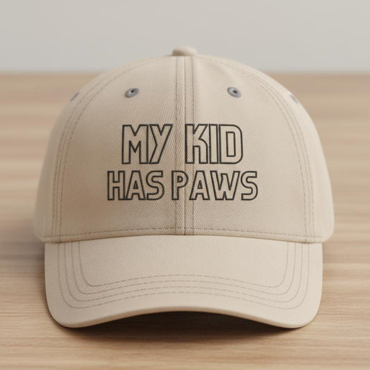 Pigment-Dyed Cotton Cap – "My Kid Has Paws" Dog Mom Embroidery, Inside pattern, Birthday Gift